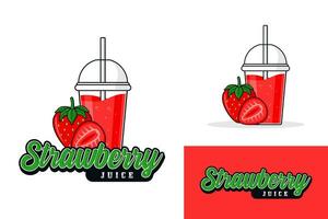 Straberry Saft trinken Logo Design Illustration Sammlung vektor