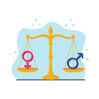 skalor av rättvisa med manlig och kvinna symboler. kön jämlikhet begrepp. vektor illustration i platt stil