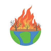 brinnande träd i de jorden. global uppvärmningen begrepp. vektor illustration