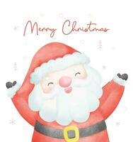 söt glad leende santa claus, glad jul tecknad serie vattenfärg karaktär. aning för hälsning kort. vektor