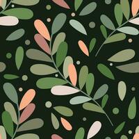 mörk grön magisk vektor mönster med löv, blad bakgrund illustration, sömlös upprepa tapet