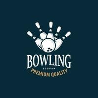 Bowling Sport Verein Logo, Bowling Ball und Stift Design Vektor Turnier Schablone Illustration