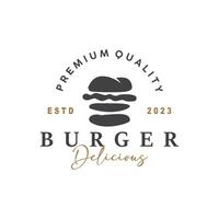 burger logotyp snabb mat design, varm och utsökt mat vektor mall illustration