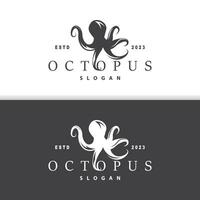 bläckfisk logotyp, gammal retro årgång design hav djur- vektor tentakel illustration mall