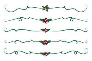 jul krusidullar virvlar avdelare rader dekorativ element, årgång kalligrafi skrolla glad jul text delare filigran elegant, vinter- järnek headers fint separator grön sida dekor vektor