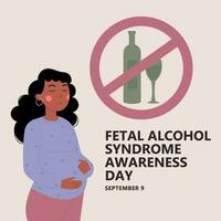 foster- alkohol syndrom medvetenhet dag. gravid afrikansk amerikan kvinna vektor