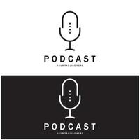 podcast logotyp med mikrofon och hörlur audio, radio vågor. för studio, prata show, chatt, information delning, intervju, multimedia och webb. vektor