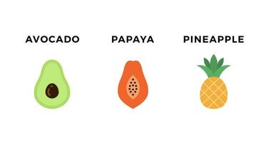 avokado papaya ananas Färg fast vektor