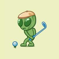 süß Karikatur Außerirdischer spielen Golf vektor