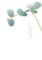 konst naturlig hand dragen linje design. japansk bakgrund med vattenfärg textur vektor. gren med grön löv dekoration i årgång stil. vektor