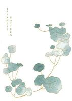 konst naturlig ram och gräns design. japansk bakgrund med vattenfärg textur vektor. gren med grön löv dekoration i årgång stil. hand dragen linje element. vektor