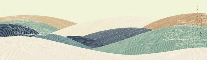 japanisch Hintergrund mit Hand gezeichnet Welle Vektor. abstrakt Kunst Vorlage mit Linie Muster. Berg Wald Vorlage Design im orientalisch Stil. vektor