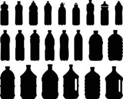 Plastik Flasche schwarz Symbol Satz. Vektor eben Stil Zeichen Container Wasser Flasche zum Sport. natürlich und gesund Lebensstil Konzept Wasser Flaschen- Container Flüssigkeit