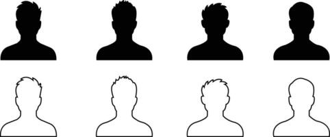 Geschäft Benutzerbild Profil schwarz Symbol Satz. Sammlung Männer von Benutzer Vektor Symbol im modisch eben Stil isoliert auf . Profil vielfältig Gesicht zum Sozial Netzwerk oder Netz.