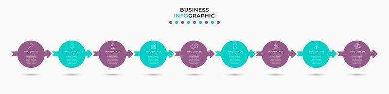 Infografik-Design-Business-Vorlage mit Symbolen und 9 Optionen oder Schritten vektor