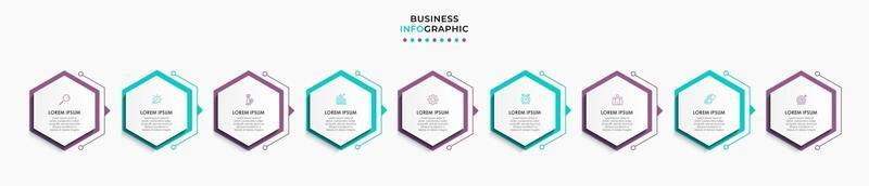 infographic design affärsmall med ikoner och 9 alternativ eller steg vektor