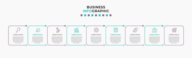 Infografik-Design-Business-Vorlage mit Symbolen und 9 Optionen oder Schritten vektor