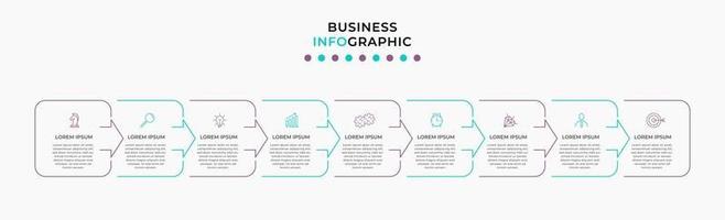 Infografik-Design-Business-Vorlage mit Symbolen und 9 Optionen oder Schritten vektor