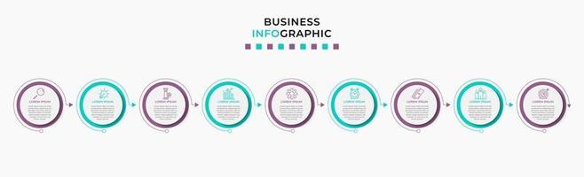 Infografik-Design-Business-Vorlage mit Symbolen und 9 Optionen oder Schritten vektor