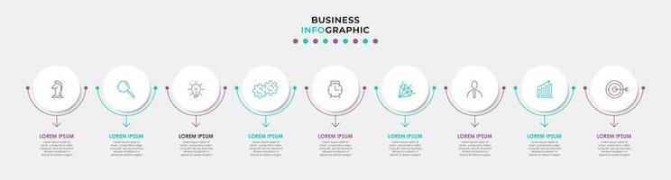 Infografik-Design-Business-Vorlage mit Symbolen und 9 Optionen oder Schritten vektor