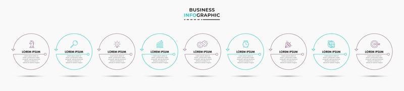 infographic design affärsmall med ikoner och 9 alternativ eller steg vektor