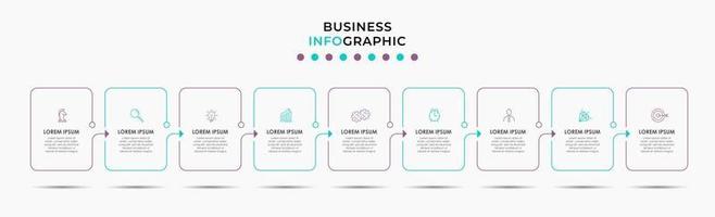 Infografik-Design-Business-Vorlage mit Symbolen und 9 Optionen oder Schritten vektor