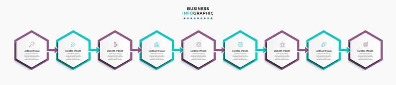 Infografik-Design-Business-Vorlage mit Symbolen und 9 Optionen oder Schritten vektor