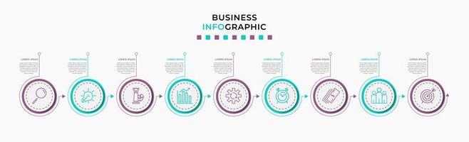 infographic design affärsmall med ikoner och 9 alternativ eller steg vektor