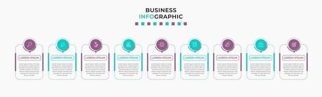 Infografik-Design-Business-Vorlage mit Symbolen und 9 Optionen oder Schritten vektor