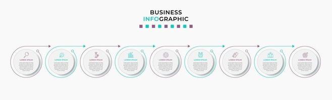 Infografik-Design-Business-Vorlage mit Symbolen und 9 Optionen oder Schritten vektor