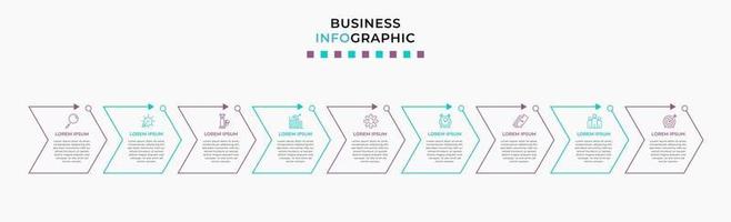 infographic design affärsmall med ikoner och 9 alternativ eller steg vektor