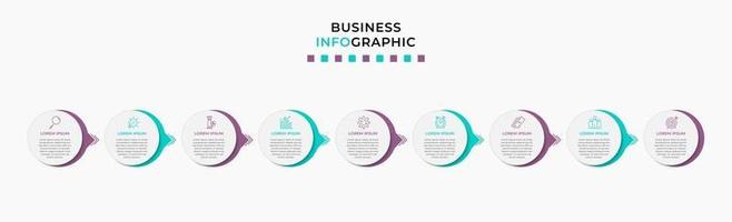 Infografik-Design-Business-Vorlage mit Symbolen und 9 Optionen oder Schritten vektor