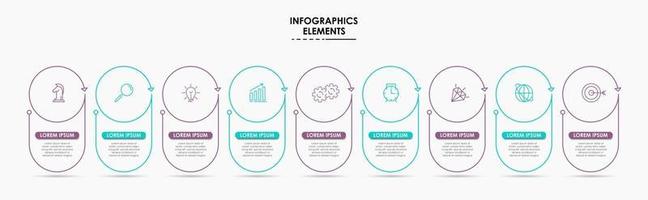 Infografik-Design-Business-Vorlage mit Symbolen und 9 Optionen oder Schritten vektor