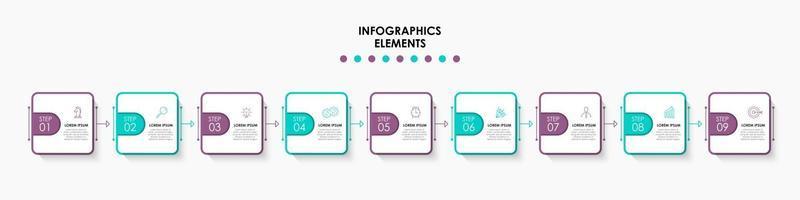 infographic design affärsmall med ikoner och 9 alternativ eller steg vektor