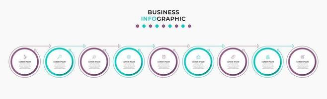 infographic design affärsmall med ikoner och 9 alternativ eller steg vektor