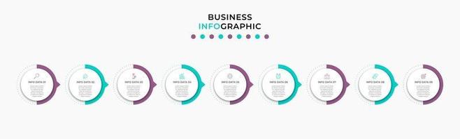 infographic design affärsmall med ikoner och 9 alternativ eller steg vektor
