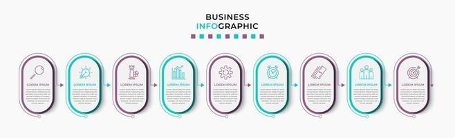 Infografik-Design-Business-Vorlage mit Symbolen und 9 Optionen oder Schritten vektor