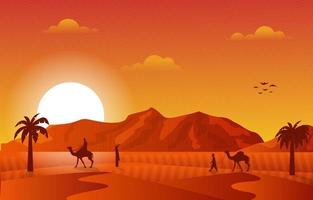 solnedgång arabisk öken kamel husvagn muslimsk islamisk kultur illustration vektor