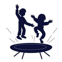 silhuett av barn Hoppar på en trampolin. liten pojke karaktär. barndom och fritid vektor