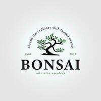 einfach Bonsai Logo mit Blatt Symbol Vektor, minimalistisch Bonsai Dekoration Illustration, Bonsai Baum Design zum branding Geschäft vektor