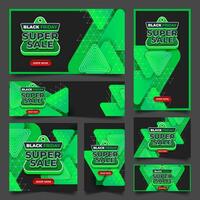 svart fredag super försäljning med grön triangel baner samling vektor