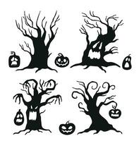 Vektor Illustration unheimlich Kürbis und Baum Halloween Silhouette Thema isoliert auf Weiß Hintergrund