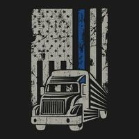rolig lastbil förare amerikan flagga trucker årgång män kvinnor gåva t-shirt vektor