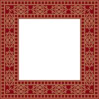 vektor guld och röd fyrkant yakut prydnad. oändlig rektangel, gräns, ram av de nordlig människors av de långt öst