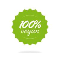 vegan 100 procent mat märka eller bricka vektor ikon, 100 friska täta eller rosett stämpel grön symbol isolerat