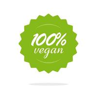 vegan 100 Prozent Essen Etikette oder Abzeichen Vektor Symbol, 100 gesund Siegel oder Rosette Briefmarke Grün Symbol isoliert