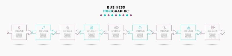 infographic design affärsmall med ikoner och 9 alternativ eller steg vektor