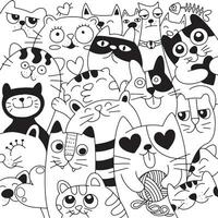 Vektor Illustration von Gekritzel süß Katzen Hintergrund ,Hand Zeichnung Gekritzel, schwarz und Weiß ,Färbung Buch