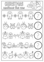 Vad kommer Nästa. jul svart och vit matchande aktivitet för förskola barn med Semester symboler. rolig linje söt pussel. vinter- ny år logisk färg sida. Fortsätta de rad vektor