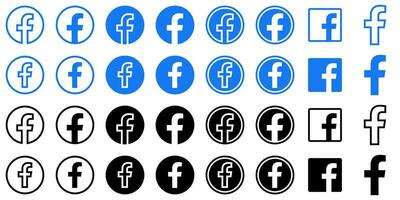 Facebook logotyp - vektor uppsättning samling - svart silhuett form - original- senast blå Färg - isolerat. f ikon för webb sida, mobil app eller skriva ut.